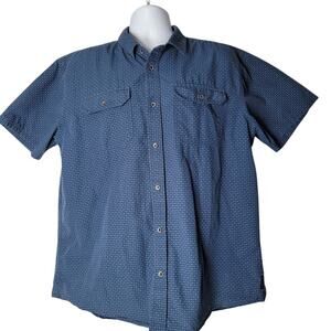 prAna Men’s Short Sleeve Button Up Shirt Blue Geometric Print Casual Size XL